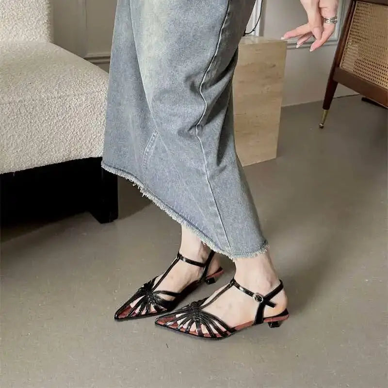 LBSFY  -  Summer Heels Women Sandal Fashion New Brand Gold Narrow Band Ladies Slingback Shoes Ankle Srtrap Dress Slides Mujer