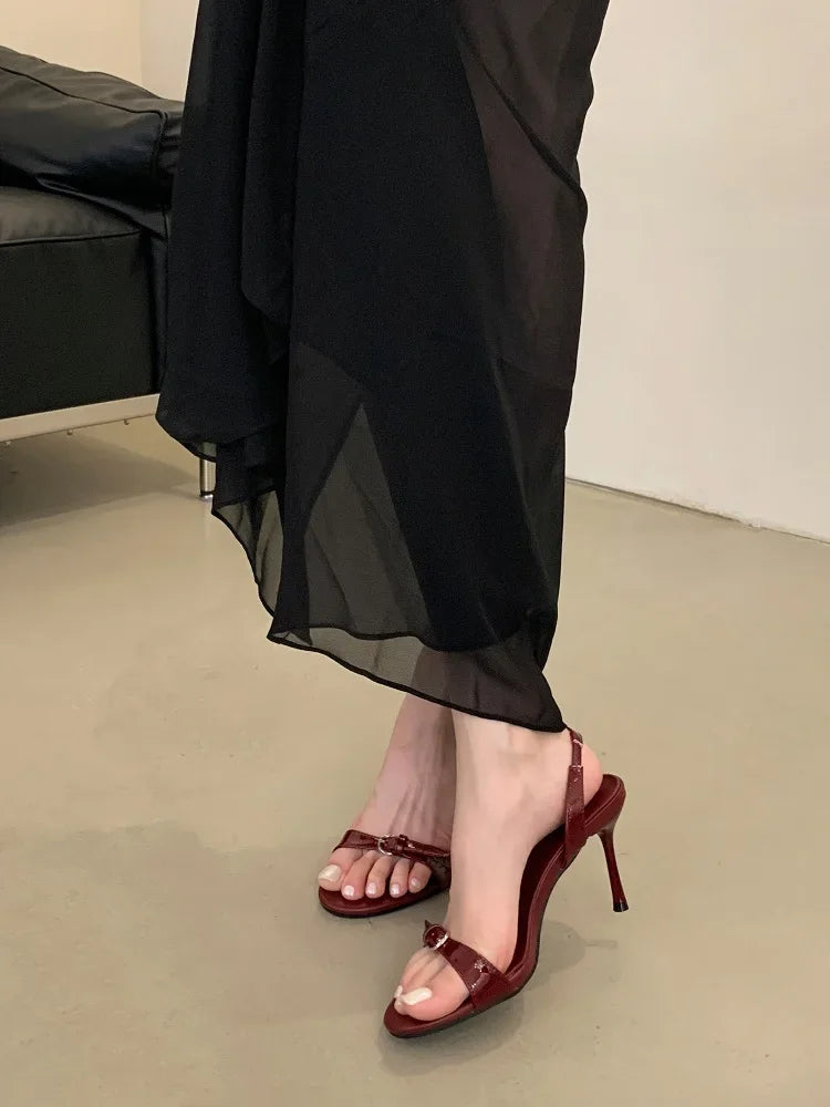 LBSFY -Summer Fashion Narrow Band Open Toe Sandals Thin Low Heel Gladiator Women Party Shoes Zapatos De Mujer