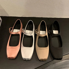 LBSFY  -   Spring New Women Pink Flat Shoes Fashion Silk Square Toe Shallow Ladies Ballet Shoes Soft Casual Flat Mary Jane Shoes