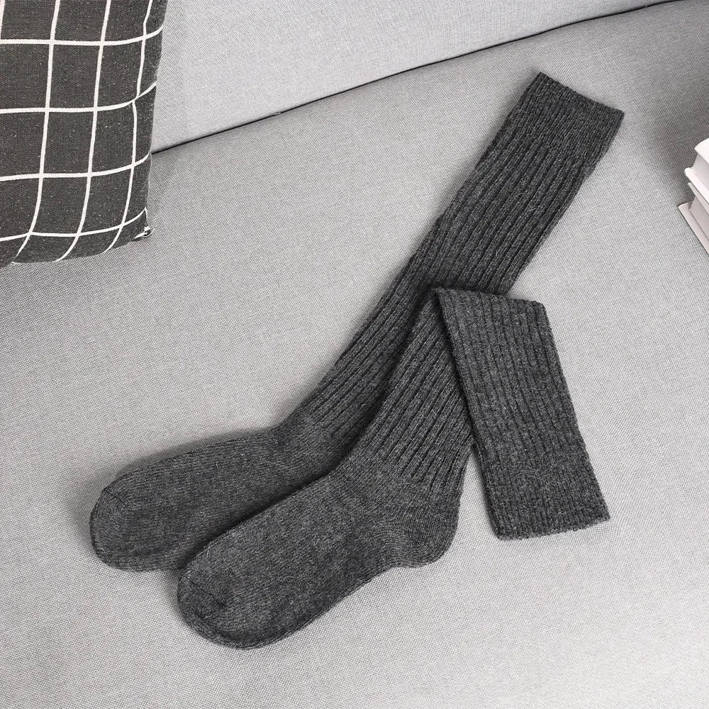 Lbsfy Soft Wool Long Socks Women Autumn Winter Thicken Cashmere Solid Knitted Stocking Skinny Casual Knee High Fluffy Warm Girls Socks