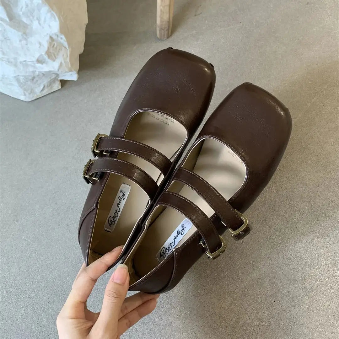 LBSFY -New Brand Women Flat Shoes Fashion Square Toe Shallow Ladies Mary Jane Shoes Soft Sole Outdoor Laofer Shoe Mujer