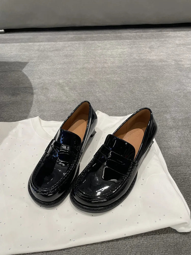 LBSFY  -  genuine leather British style small leather shoes kitten heel loafers women's  heels shallow mouthed lazy women's singles shoes