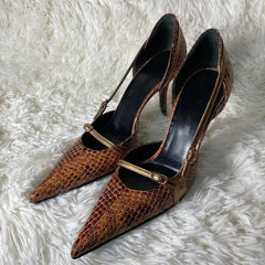 LBSFY  -  Small and niche design pointed thin heel snake skin pattern high heels for women  retro spicy girl belt buckle hollow sandals