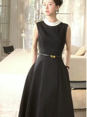 LBSFY -Vintage Elegant French Women's Prom Long Dresses Chic O-Neck A-Line Sleeveless Black White Patchwork Dress Party Evening Vestido