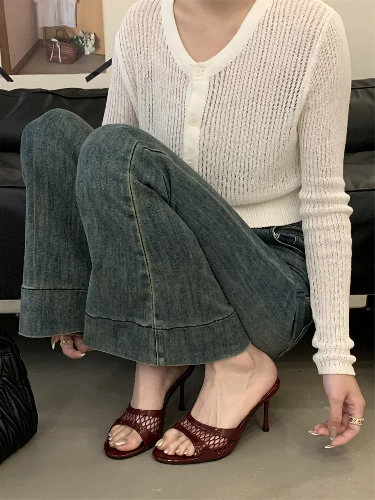 LBSFY -Summer Fashion Mesh Woman Slippers Elegance Stripper Thin Low Heels Beach Ladies Mules Slides Shoes Zapatos De Mujer