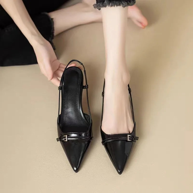 LBSFY -New Pointed Toe Sexy Mid Heels Party Shoes Women Sandals Designer Brand Pumps Slingback Casual Shoes Dress Shoes