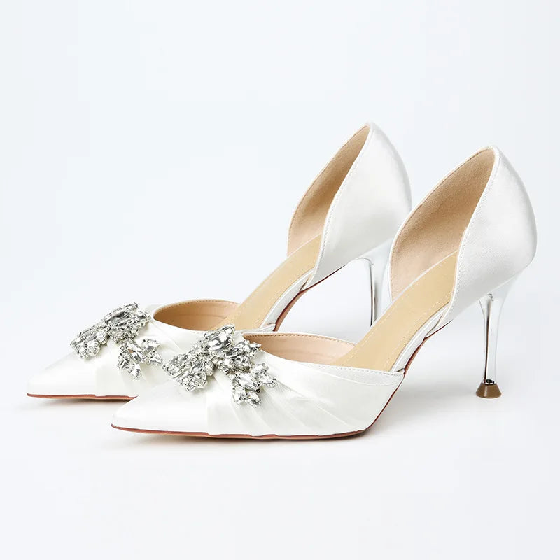 LBSFY  -  2024 summer new banquet high-heeled sandals women Baotou fine heel rhinester wedding shoes hollow pointed single shoes