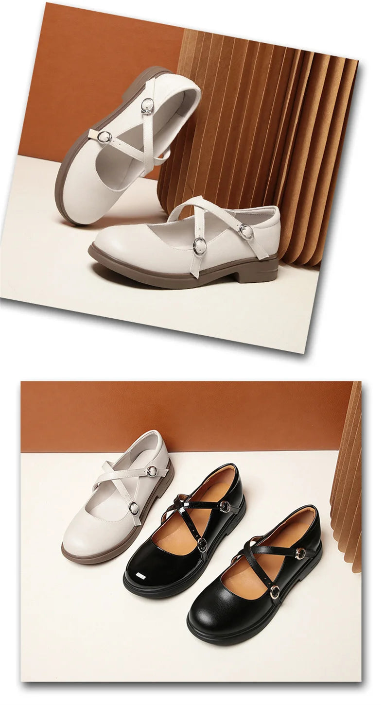 LBSFY -Spring Versatile Breathable Women Mary Jane Shoes Low Heel Buckle Strap Round Toe  Party Dance Soft Leather Single Shoes