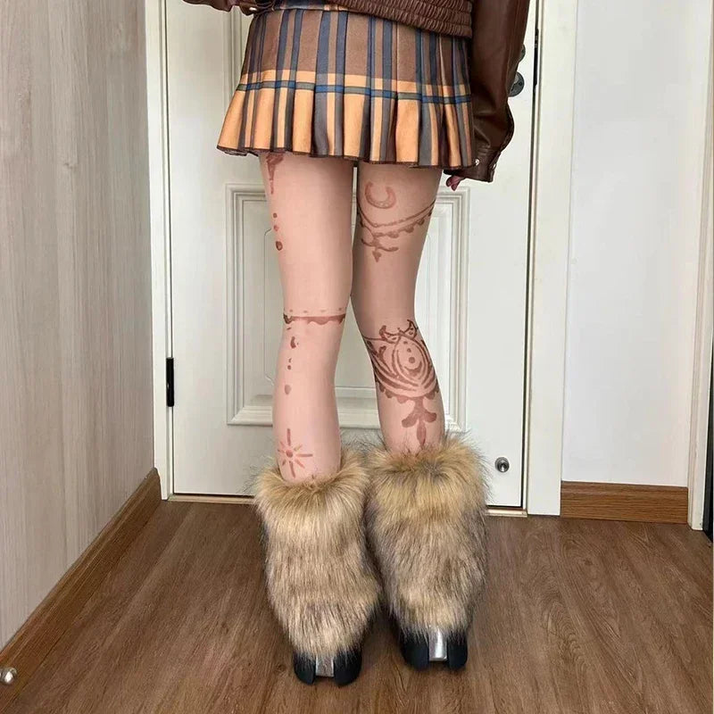 Lbsfy Vintage Imitation Fur Fur Leg Warmers Hot Girl Y2k Brown Hairy Winter Warm Furry Boots Socks Punk Jk Knee-length Hiphop Sock