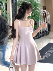 LBSFY -Elegant France Princess Women Short Dresses Summer Plain Corset Sweet Tutu Dress Party Evening Wide Straps Clothes 2025 New