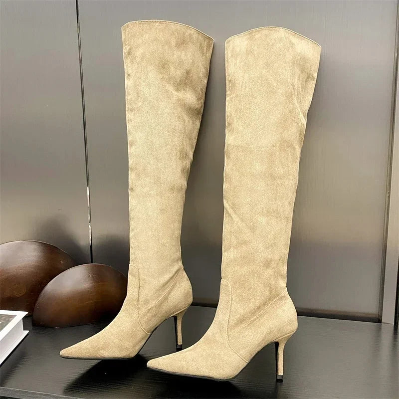 LBSFY -Autumn Winter Sexy Thin Heels Knee-High Boots Women Pointed Toe Party Prom Ladies Shoes Elegant Long Botas De Mujer