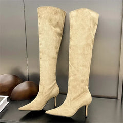 LBSFY -Autumn Winter Sexy Thin Heels Knee-High Boots Women Pointed Toe Party Prom Ladies Shoes Elegant Long Botas De Mujer