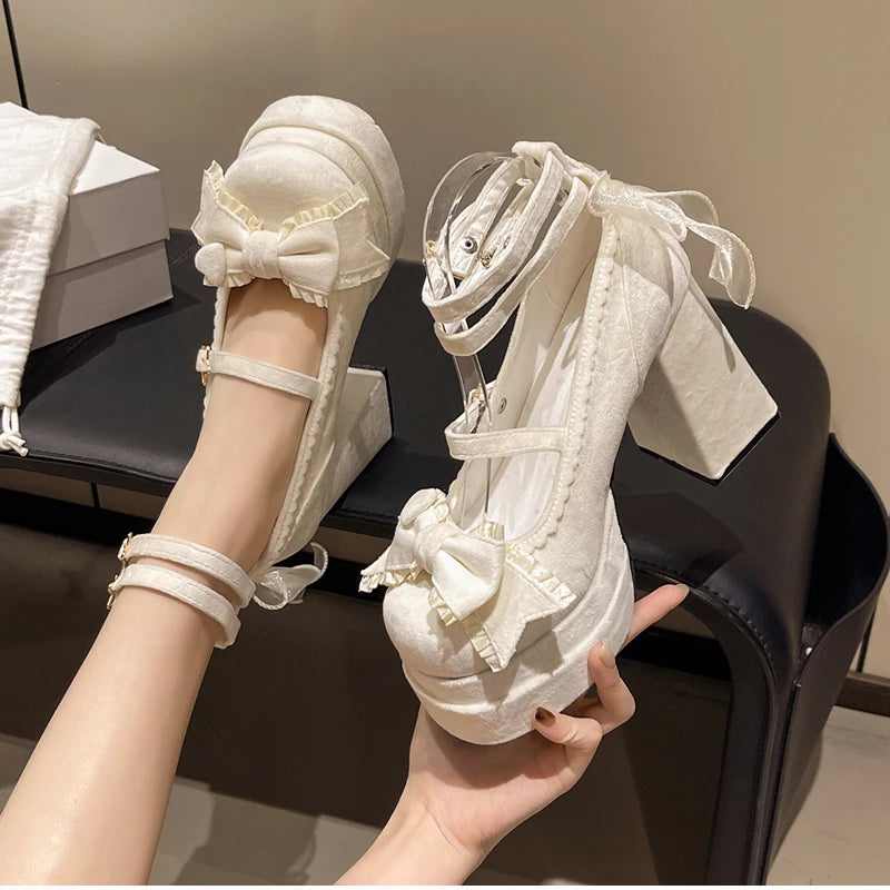LBSFY -Platform High Heel Women's Mary Jane Shoes Fashion Butterfly-knot Shoes Spring Autumn Wedding Party Shoes