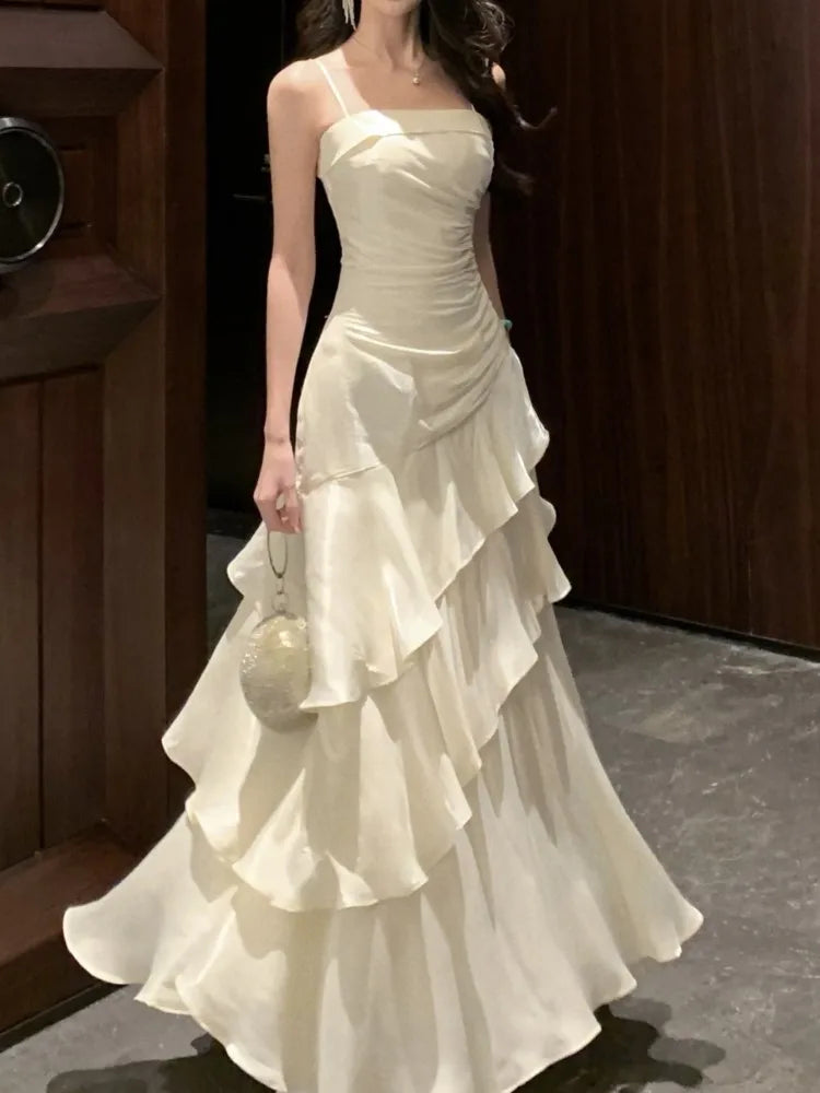 LBSFY -Women's Ruffles Elegant Sexy Mermaid Dresses French Princess Slim Fit Zipper Party Long Dress 2025 New Fashion Prom Evening Robe