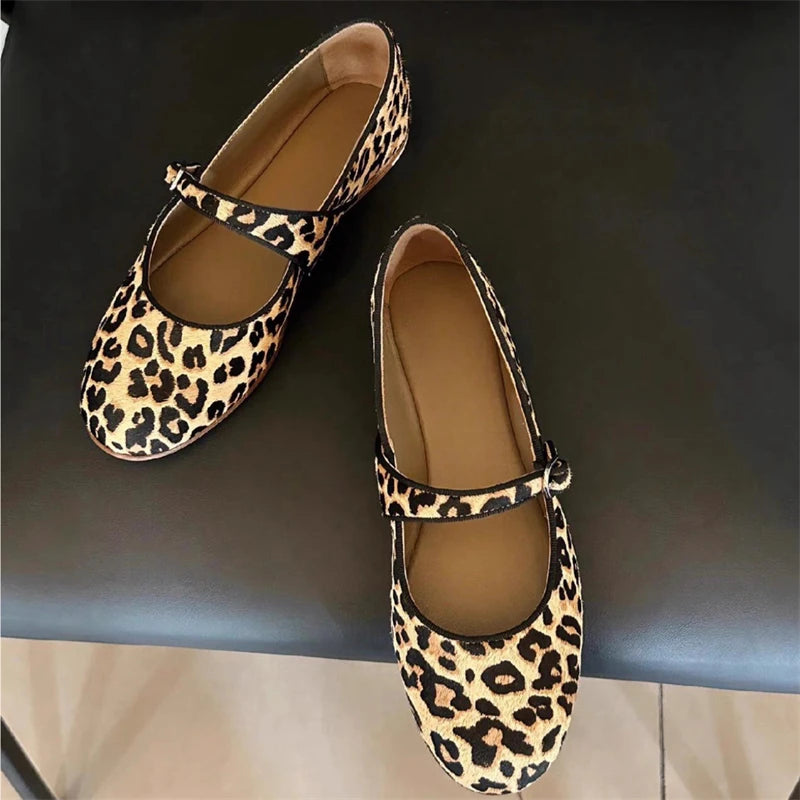 LBSFY -New Fashion Leopard Print Women Flats Mary Janes Shoes Designer Shallow Footwear Female Belt Buckle Casual Ladies Shoes