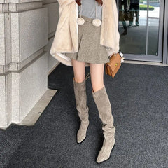 LBSFY  -  2024 New Faux Suede Over The Knee Boots Women Pointed Toe Pleated Thigh High Boots Fashion Long Botas Ladies Daily Shoe