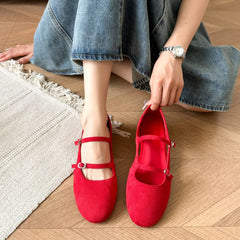 LBSFY -Mary Jane Flat Shoes Women's Casual Footwear Side Open Airy Leather Mid Heel Summer Rubber Sole Adult Footwear Grid Inner