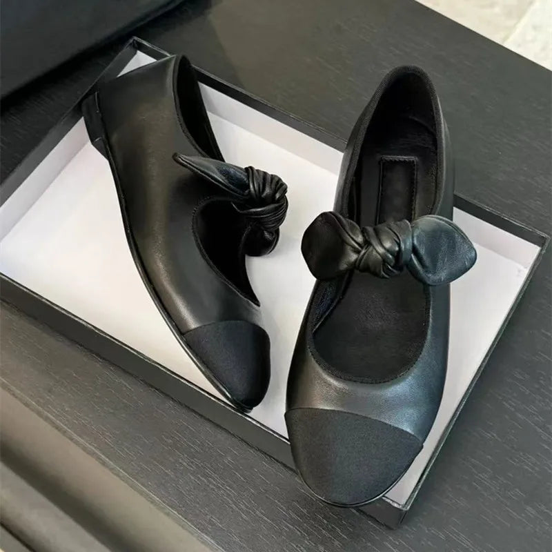 LBSFY  -   Star style Fashion Mixed-color Bowknot Mary Janes Women Ballet Flats Spring Summer Soft Leather Girls Loafers Lazy Dance Shoes