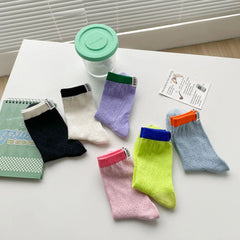 Lbsfy Women's Socks New Fashion Mixed-color Casual Simple Korean Style Striped Socks Female Breathable Cotton Girls School Crew Socks