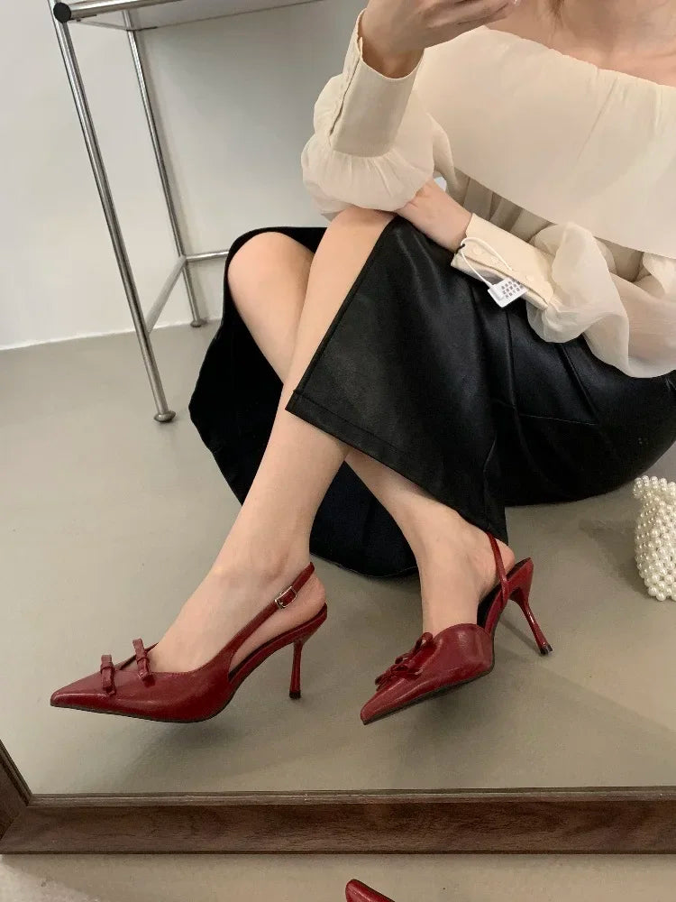 LBSFY -Spring Fashion Butterfly-knot Buckle Strap Women Pumps Sexy Pointed Toe Thin High Heels Party Wedding Shoes Zapatillas De Mujer