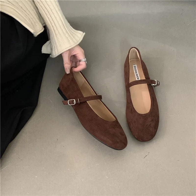 LBSFY -2025 Autumn Fashion Flat Ballet Shoes Women Shallow Ballet Leather Round Toe Female Ballerina Soft Moccasin Mary Janes Shoes
