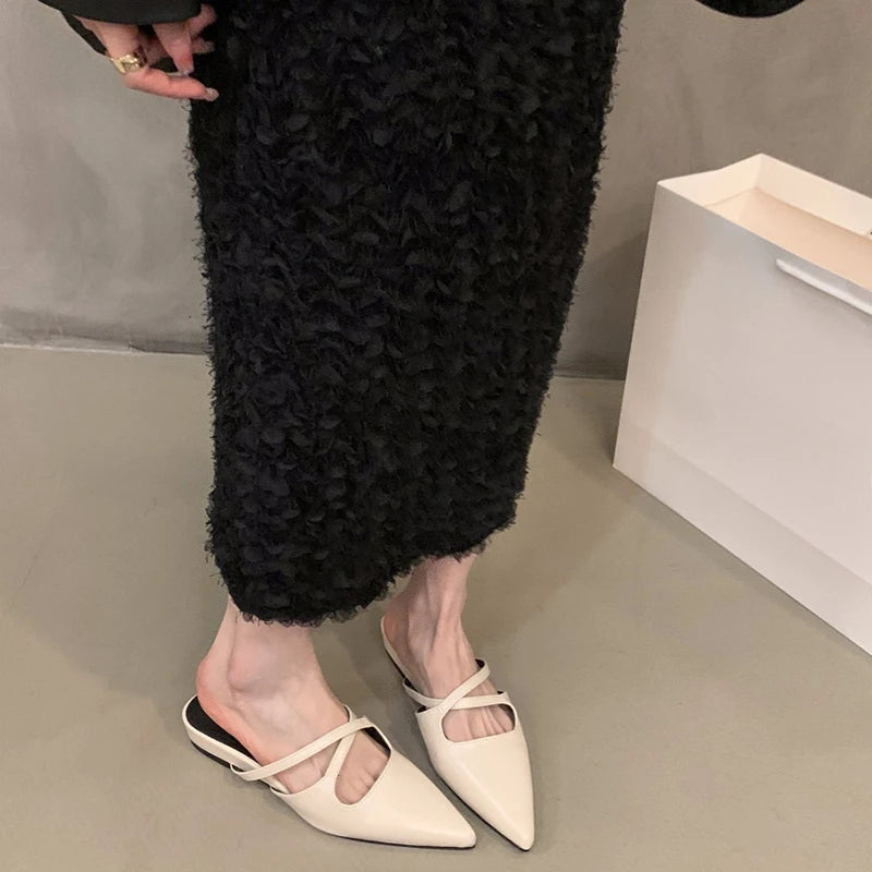 LBSFY  Summer Women's Pointed Toe Mules Slippers Fashion Shallow Slip On Slides Elegant Dress Street Style Shoes