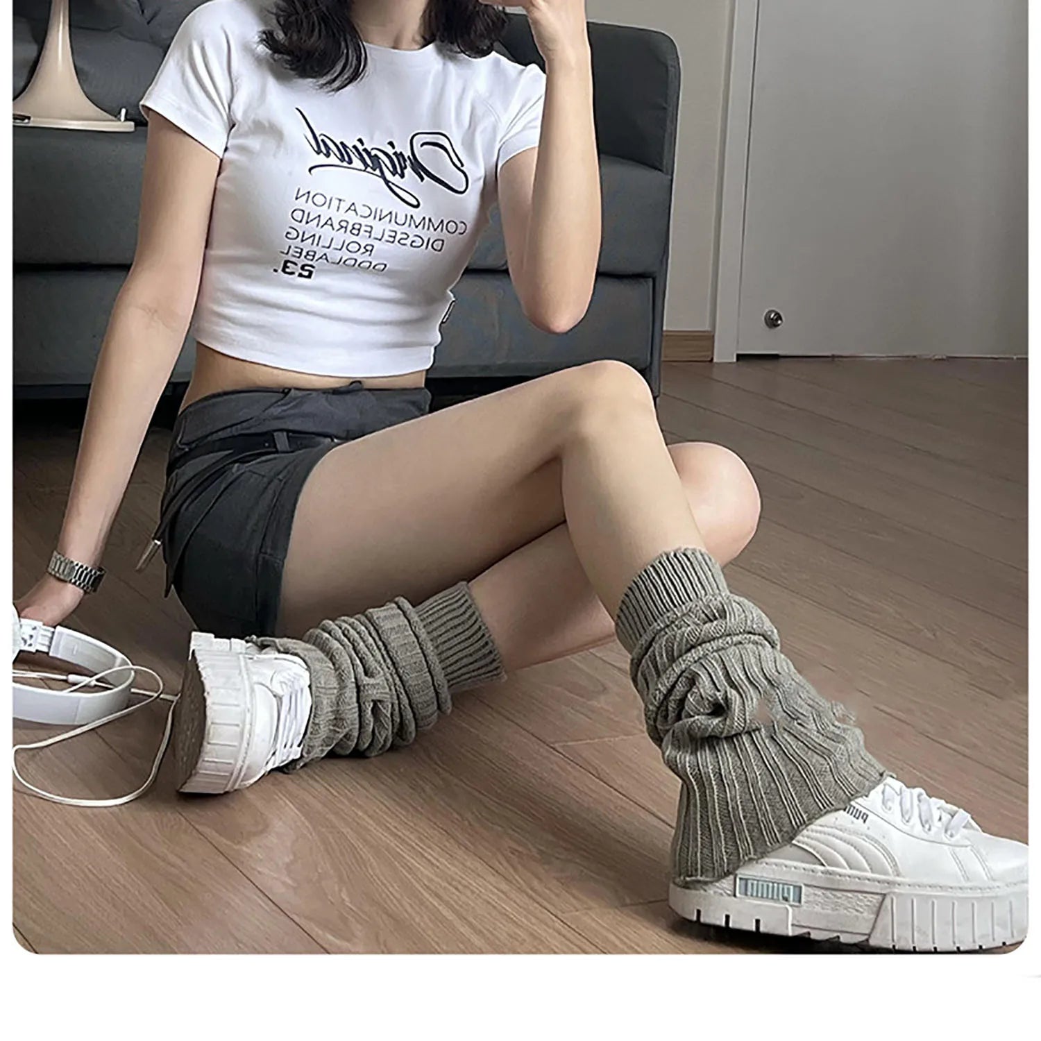 Lbsfy Japanese Jk Long Socks Women Leg Warmers Knitted Warm Foot Cover White Arm Warmer Girls Fashion Y2k Crochet Socks Boot Cuffs