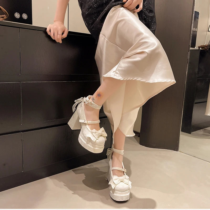 LBSFY -Platform High Heel Women's Mary Jane Shoes Fashion Butterfly-knot Shoes Spring Autumn Wedding Party Shoes