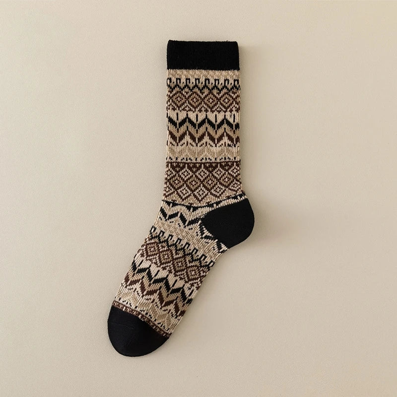 Lbsfy 10 Pairs Men's Cotton Crew Socks Retro Breathable and Sweat-absorbing Winter Sock Fair Style Ethnic Pattern Geometric Man Socks