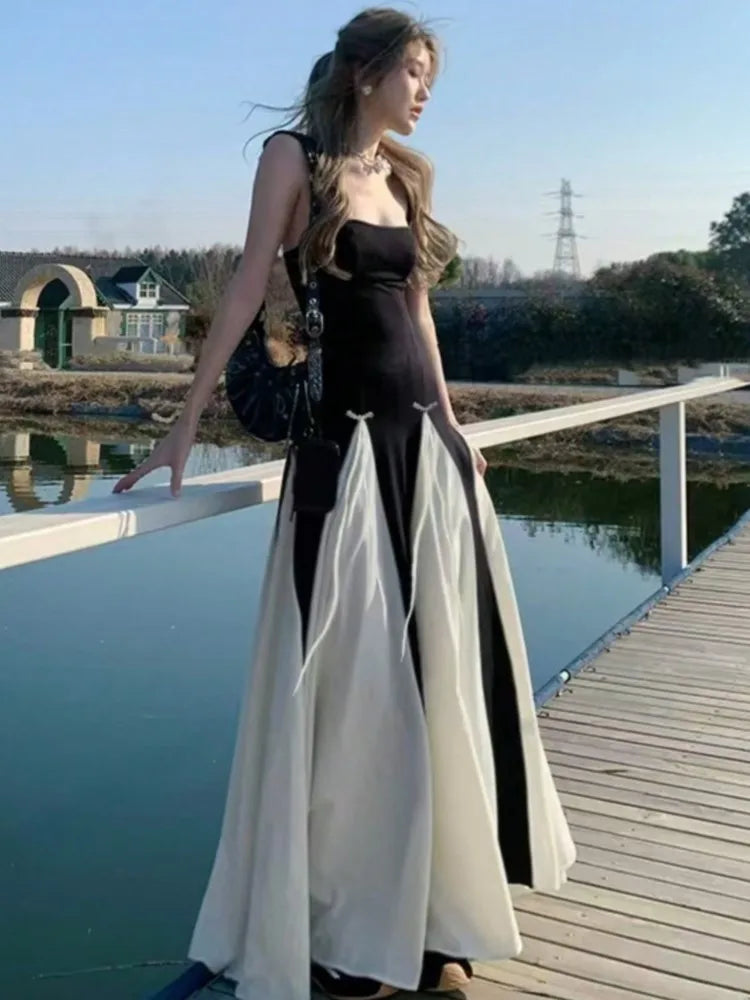 LBSFY -Elegant Patchwork Spaghetti Straps Evening Party Dress Slim Waist Summer France Wedding Fashion Women Concert Long Robe 2025 New
