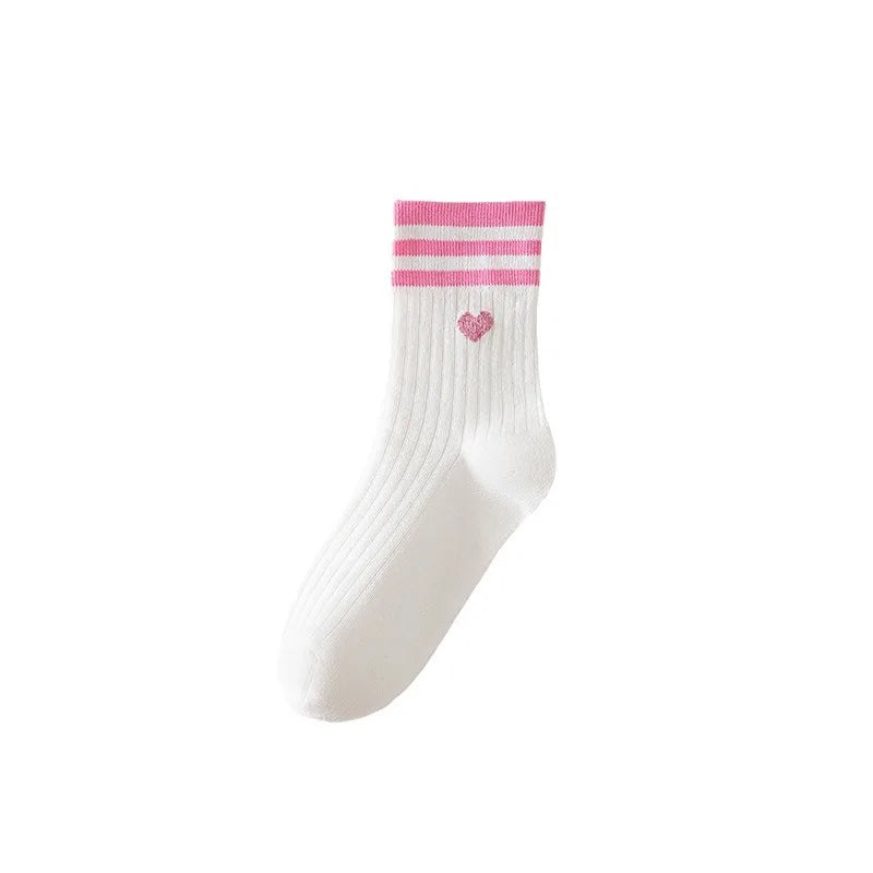 Lbsfy Women Socks Cotton Spring Winter Love Print Mid-tube Socks Harajuku Streetwear Harajuku Cute Korean Short Striped Sock Girl Gift