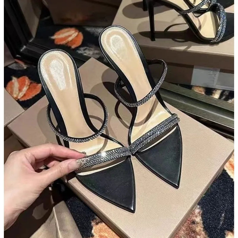 LBSFY -Shoes Woman 2025 Summer New Black Diamond Decorative Women's Sandals Outerwear Fashion Open Toe Thin Heels Slippers