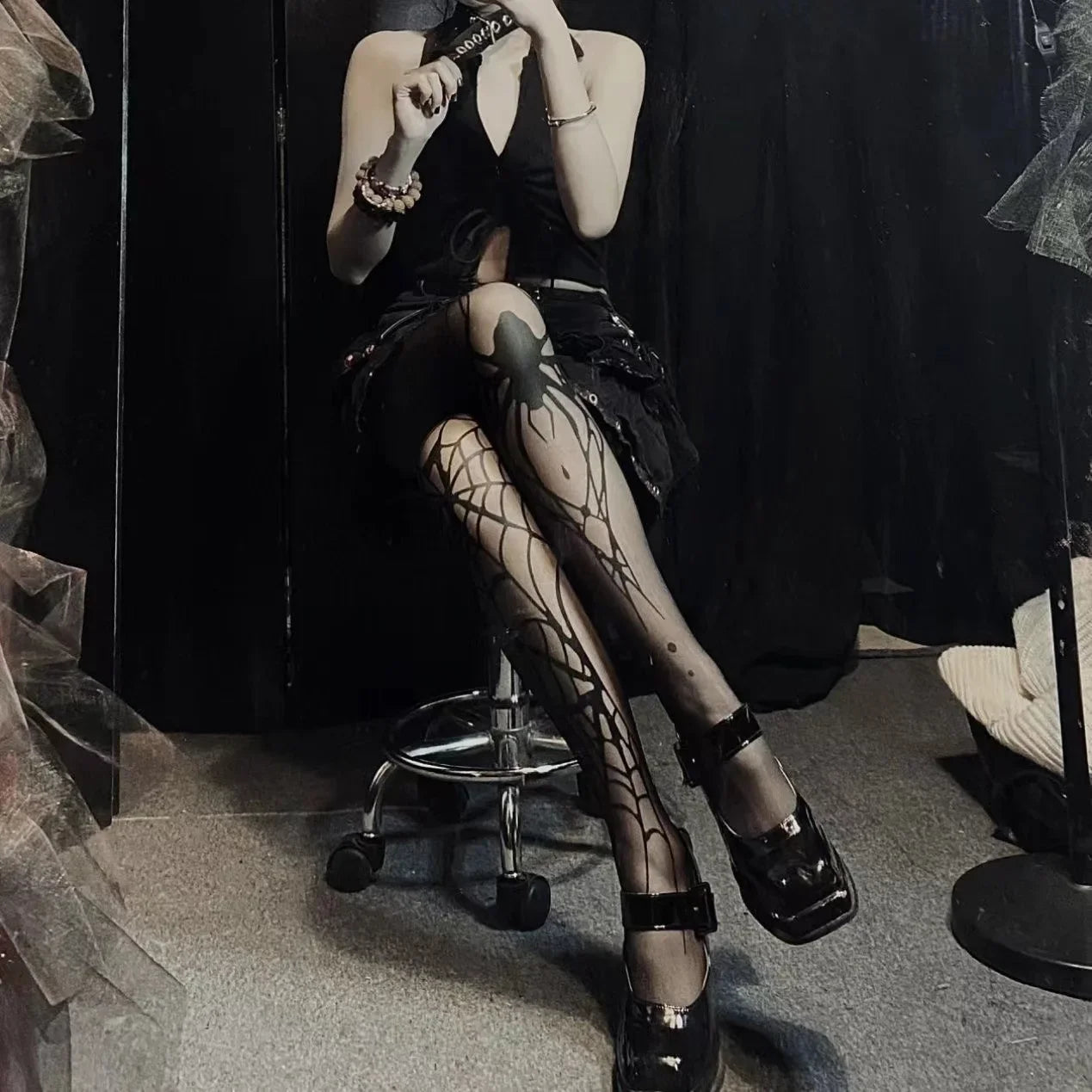 Lbsfy New Vintage Dark Gothic Sexy  Fishnet Tights Women Emo Alternative Spider Web Witch Pantyhose Y2k E-girl Cyber Punk Socks