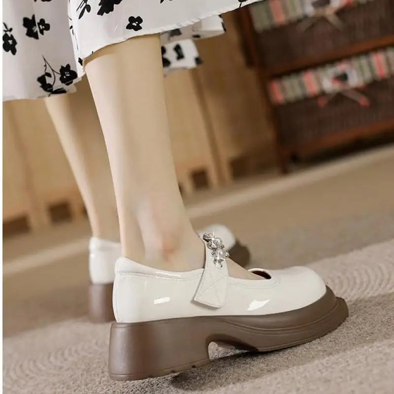 LBSFY  -  Size 33-43 Thick Bottom Mary Jane Patent Leather Shoes Women 5cm Low Heels Shoes
