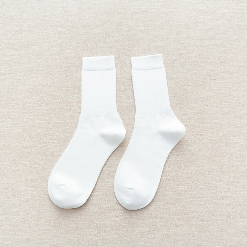 Lbsfy Men's Socks Retro Solid Color Coffee White Khaki Beige Breathable Cotton Socks Casual Sport Trendy Fashion Middle Tube Long Sock