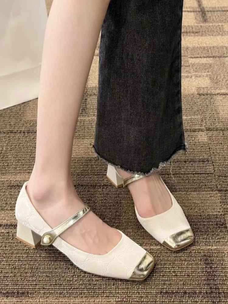 LBSFY  -   Summer Elegant Causal Sandal Women Basic Shallow Square Toe Pumps Office Lady Non Slip Vintage Shoes Korean Fsahion Comfort