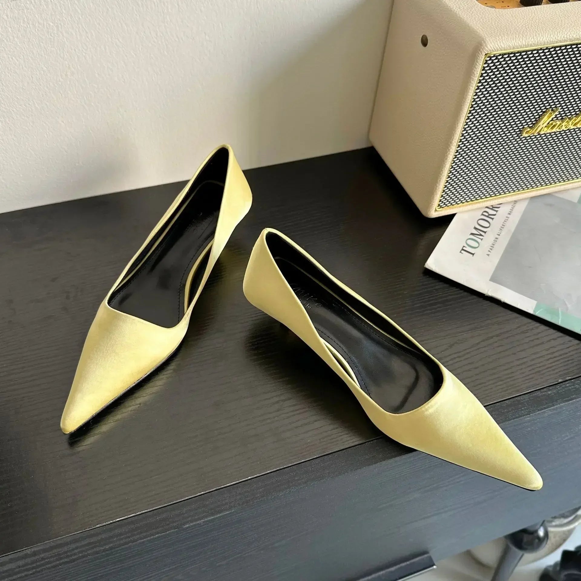LBSFY  -  Sexy Pointed Toe Satin Low Heel Women Pumps Elegant High Heels 3cm Comfort Shallow Office Mules Shoe Dress Shoes Zapatos Mujer