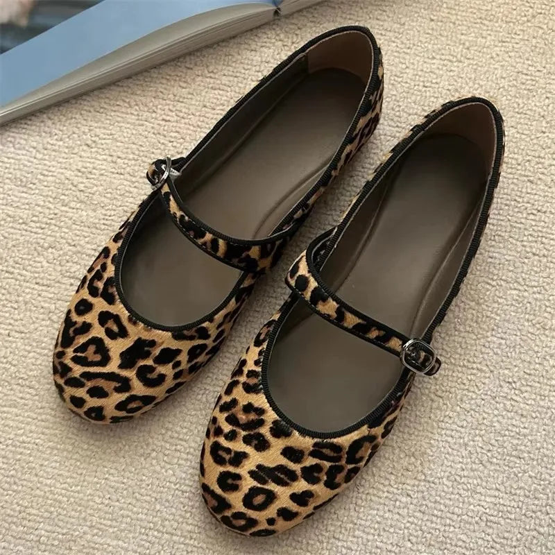 LBSFY -New Fashion Leopard Print Women Flats Mary Janes Shoes Designer Shallow Footwear Female Belt Buckle Casual Ladies Shoes