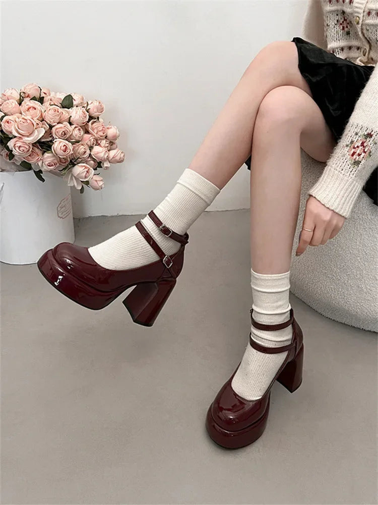 LBSFY -Mary Jane Pumps For Women Girls Fashion Brand New Chunky Heel Wedding Dress Shoes Spring New Pumps Classic Double Buckle