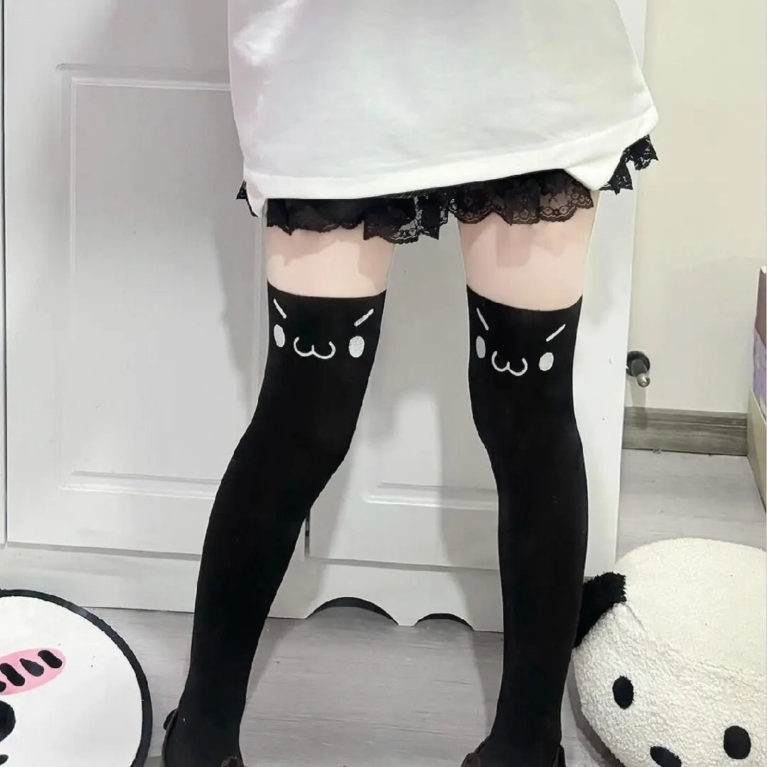 Lbsfy Lolita Japanese Kawaii Expression Thigh Socks Over Knee Thigh High Stockings Summer Long Socks JK Harajuku  Y2K Cosplay Socks