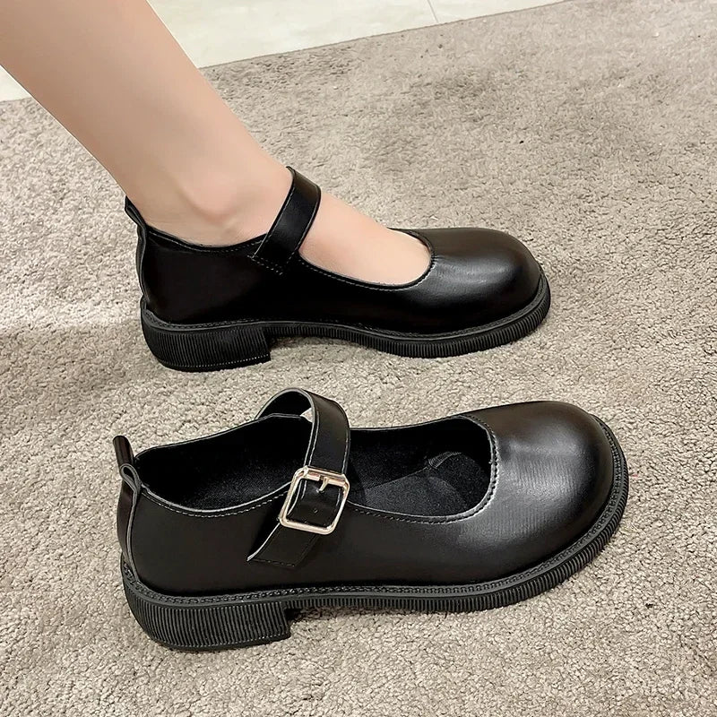 LBSFY -Women's Spring/Summer/Autumn New British Academy Style Low Heel Round Toe Mary Jane Single Shoes with Small Leather Shoes