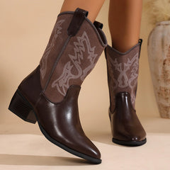 LBSFY -New Style Fashion Women's Western Cowboy Boots Slip On Thick Heel Knight Long Booties Retro Style Autumn Winter Female Shoes