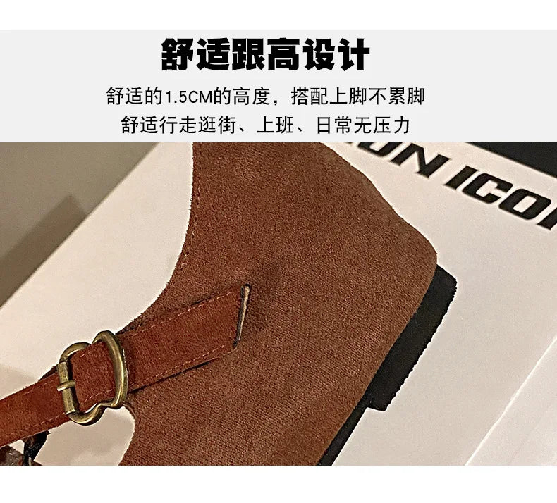 LBSFY -Retro Faux Suede Flat Internal Increase Women Dance Shoes 2025 Spring Autumn New French Casual Commuting Mary Jane Shoes Woman