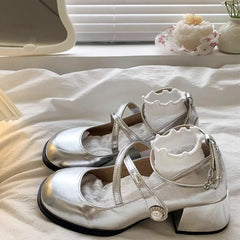 LBSFY -Beige High Heels 2025 Summer Women's Shoes Mary Jane Sandals Ladies All-Match 12cm Latest Spring Lolita Silver Leather Retro Afr