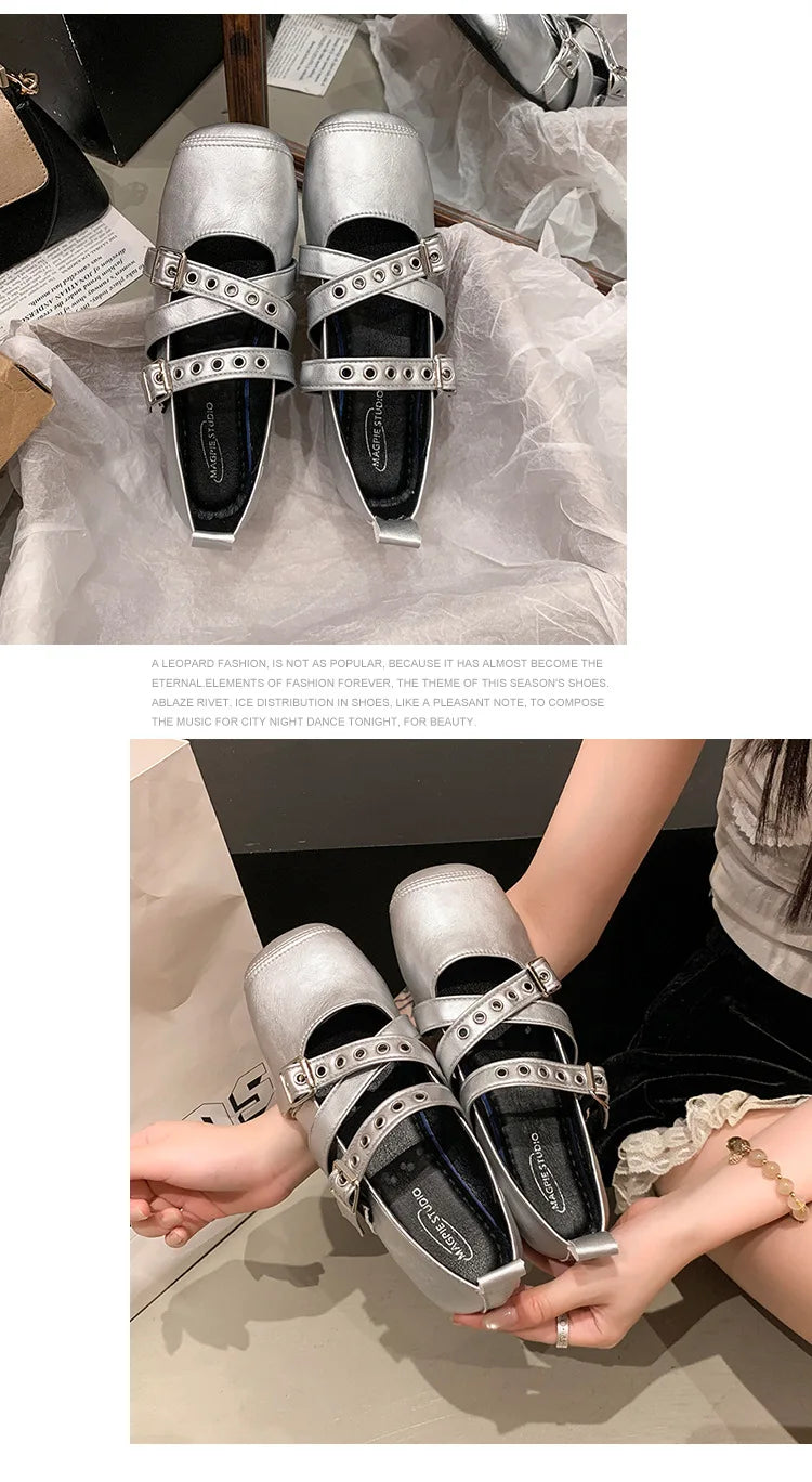 LBSFY -Designer Spring Women Mary Jane Shoes Fashion Square Toe Ladies Comfort Soft Sole Flats Women's Belt buckle Ballerinas Shoes