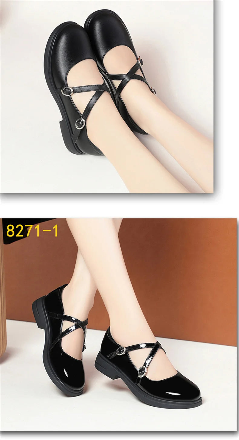 LBSFY -Spring Versatile Breathable Women Mary Jane Shoes Low Heel Buckle Strap Round Toe  Party Dance Soft Leather Single Shoes