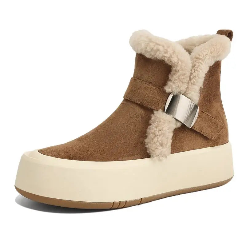 LBSFY  -  New Suede Wool Snow Boots Round Toe Platform Flat Winter Boots Women Thick Fur Warm Ankle Boots For Female Shoes