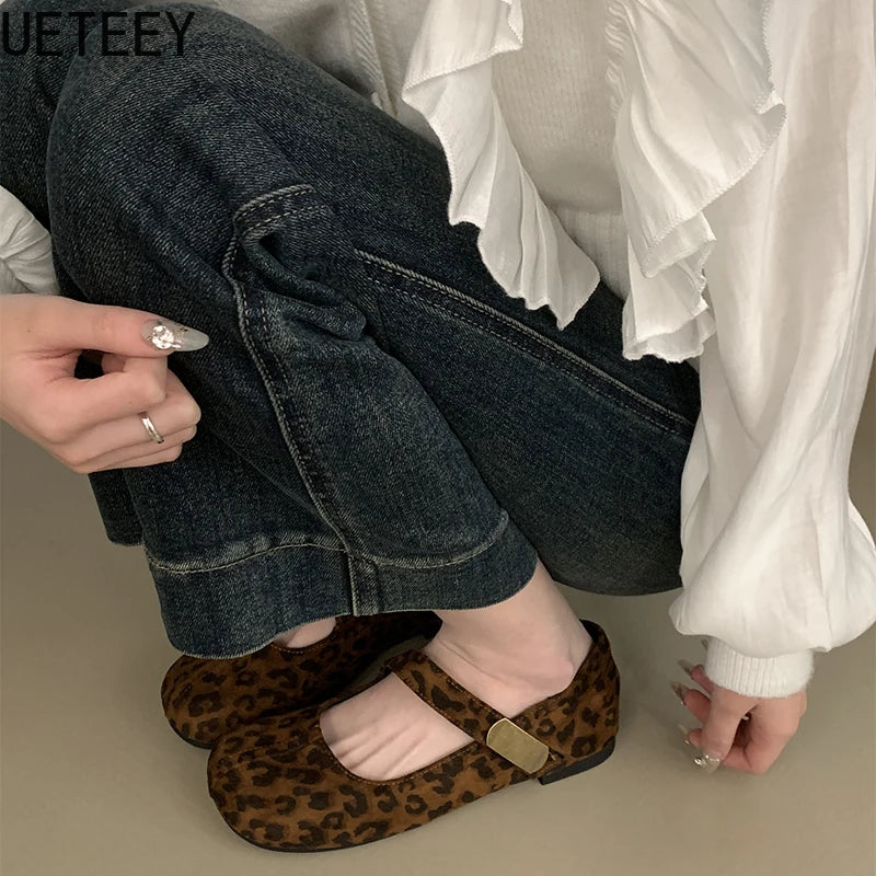 LBSFY  Leopard Print Women Mary Jane Shoes Fashion Shallow Slip On Shoes Ladies Casual Soft Sole Grandma's Flats Shoes