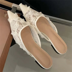 LBSFY -Summer Fashion Elegant Square Low Heels Women Slippers Cosy Mesh Pointed Toe Female Mule Shoes Zapatos De Mujer