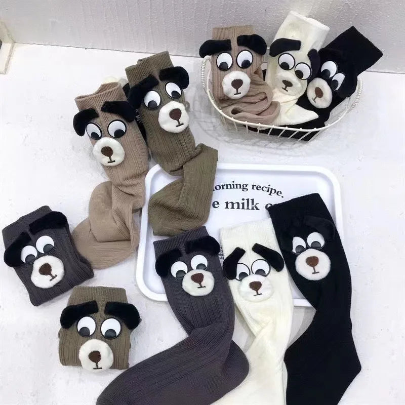 Lbsfy Women Socks Cotton Female Spring Autumn Harajuku Stereoscopic Cute Kawaii Cartoon Puppy Sweet Style Middle Tube Short Crew Socks
